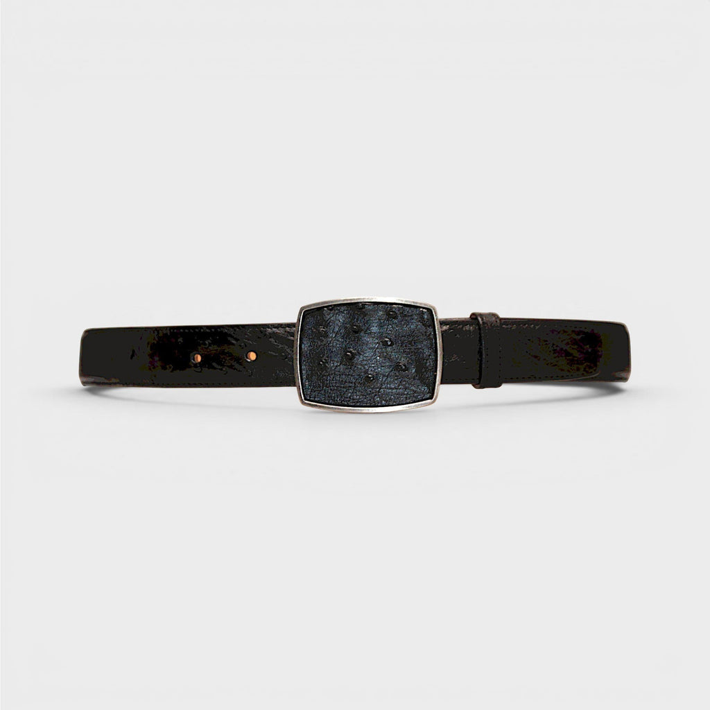 Cinturón de piel negro VIARCI BELTS con hebilla metálica texturizada de diseño elegante y acabado de lujo