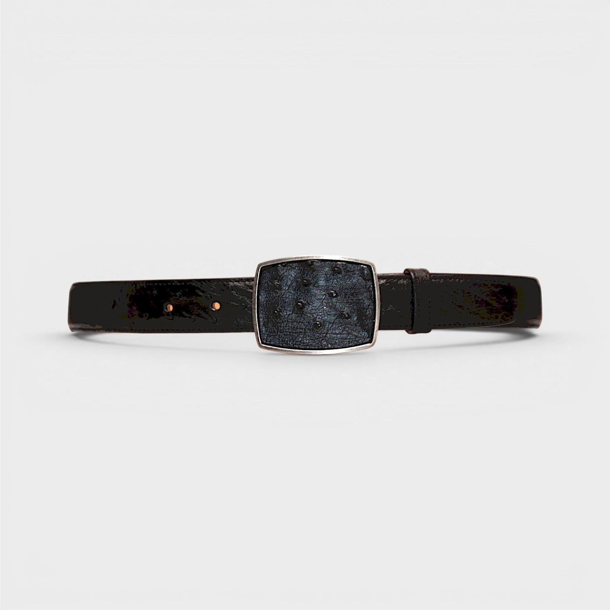 Cinturón de piel negro VIARCI BELTS con hebilla metálica texturizada de diseño elegante y acabado de lujo